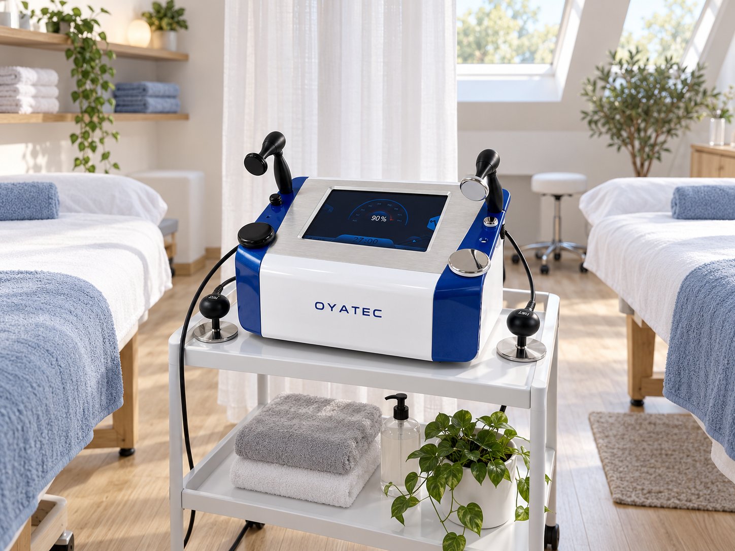 A sports recovery room with two treatment tables at Banyan Physical Therapy